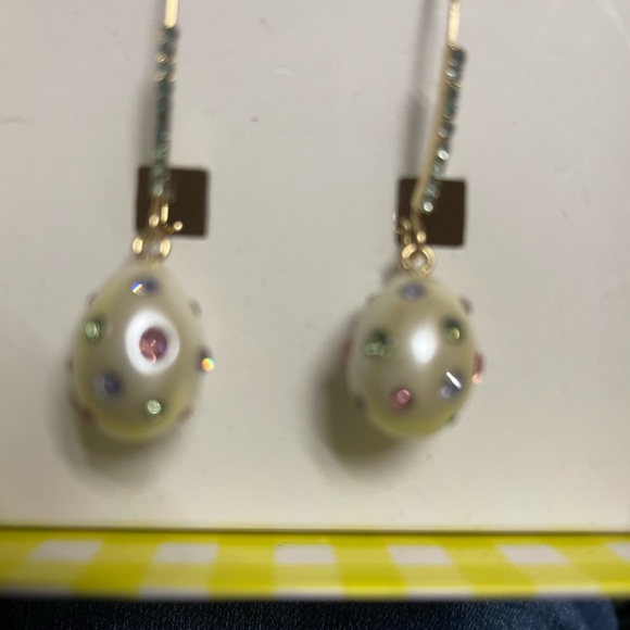 Betsey Johnson easter egg earrings. White eggs with multi color gemstones - Picture 2 of 3